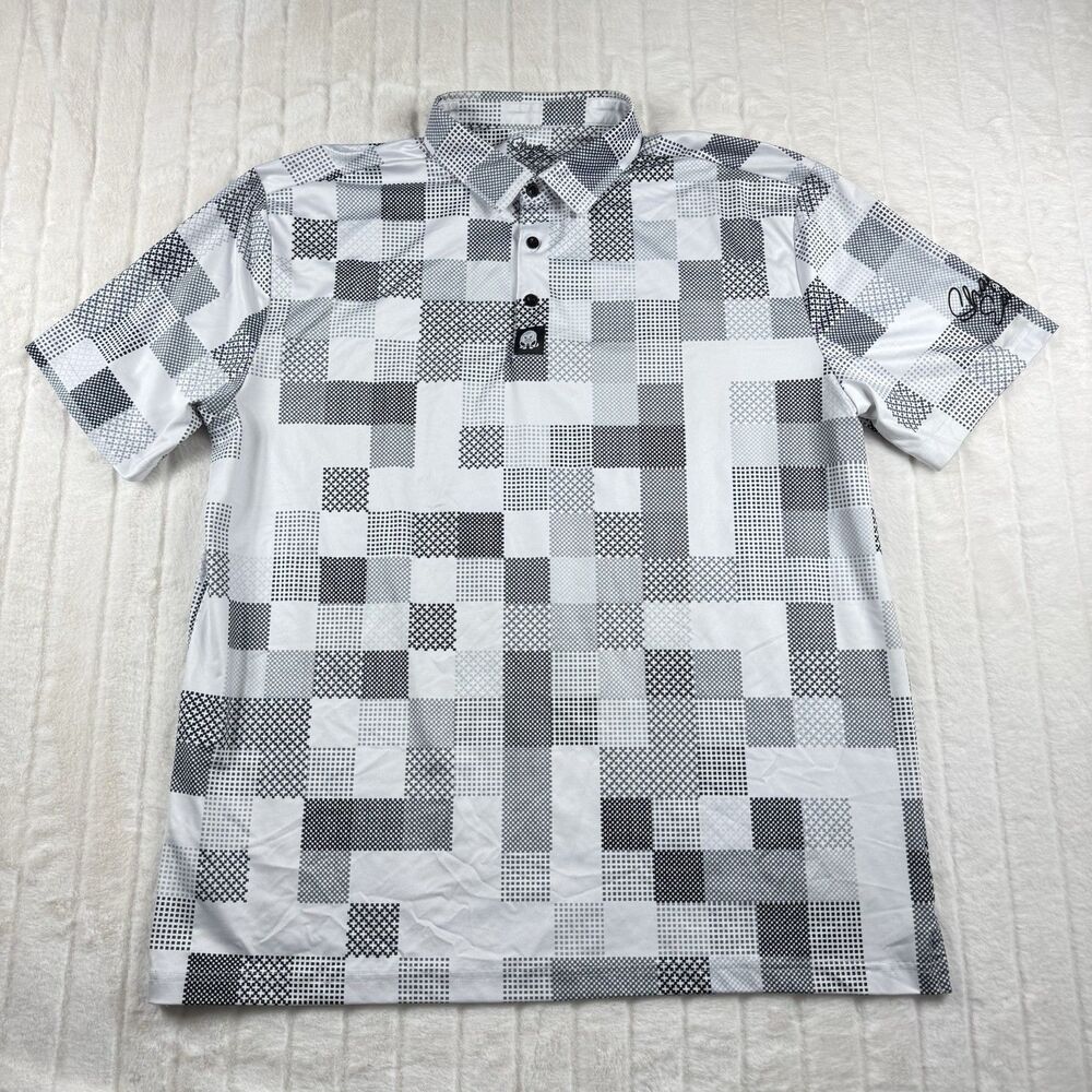 Shanks & Eagles Performance Golf Polo Shirt Men's 2XL White Checkered Stretch